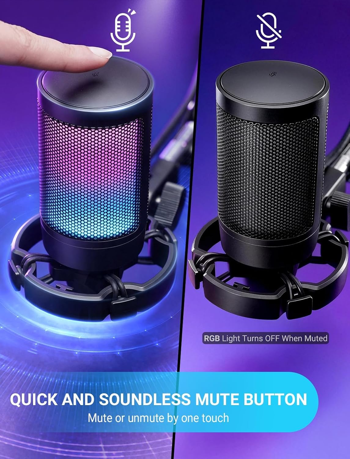 Fifine Ampligame A6V Yayıncı - Oyuncu - Gamer - Podcast - Youtuber RGB USB Mikrofon (Mavi)
