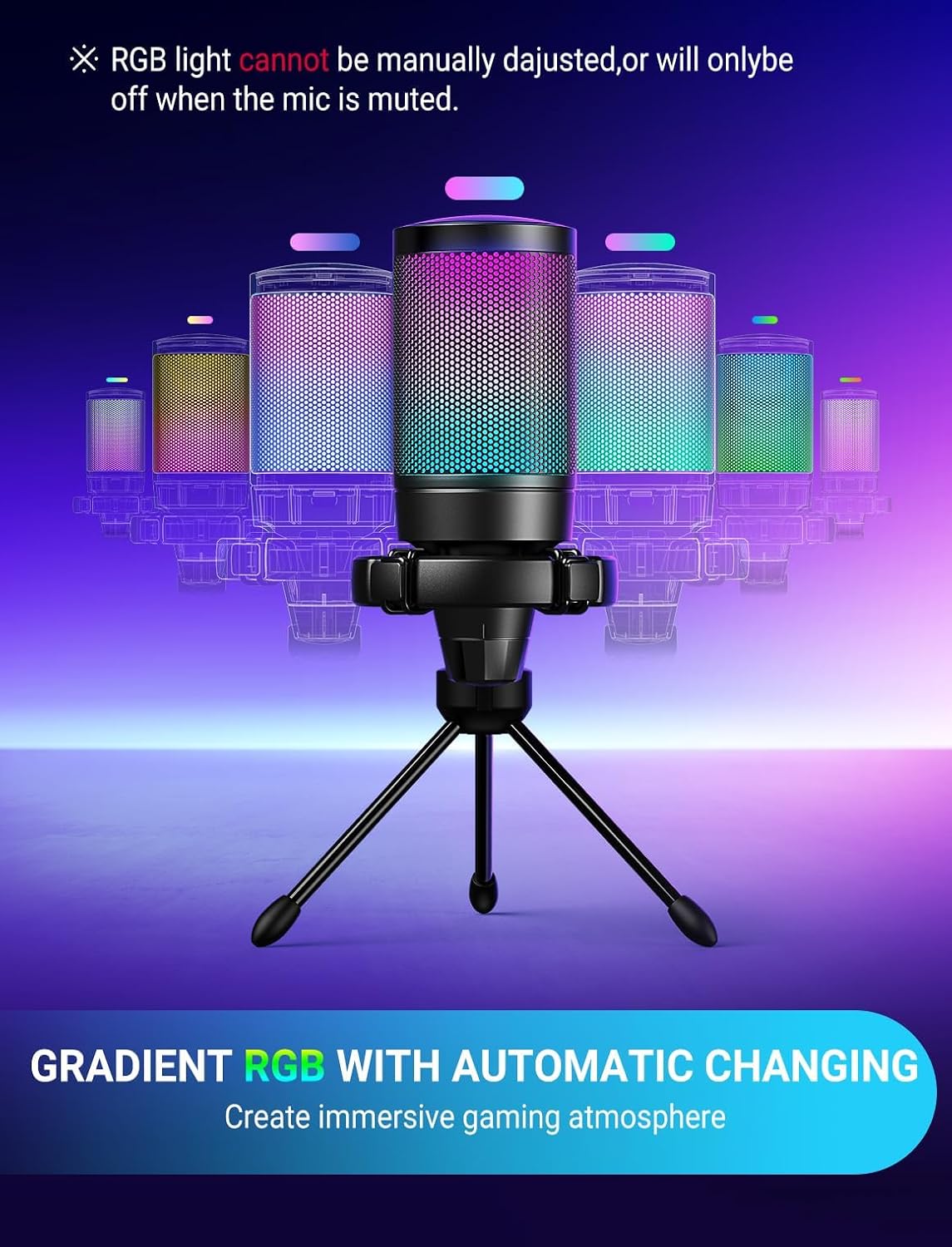 Fifine Ampligame A6V Yayıncı - Oyuncu - Gamer - Podcast - Youtuber RGB USB Mikrofon (Mavi)