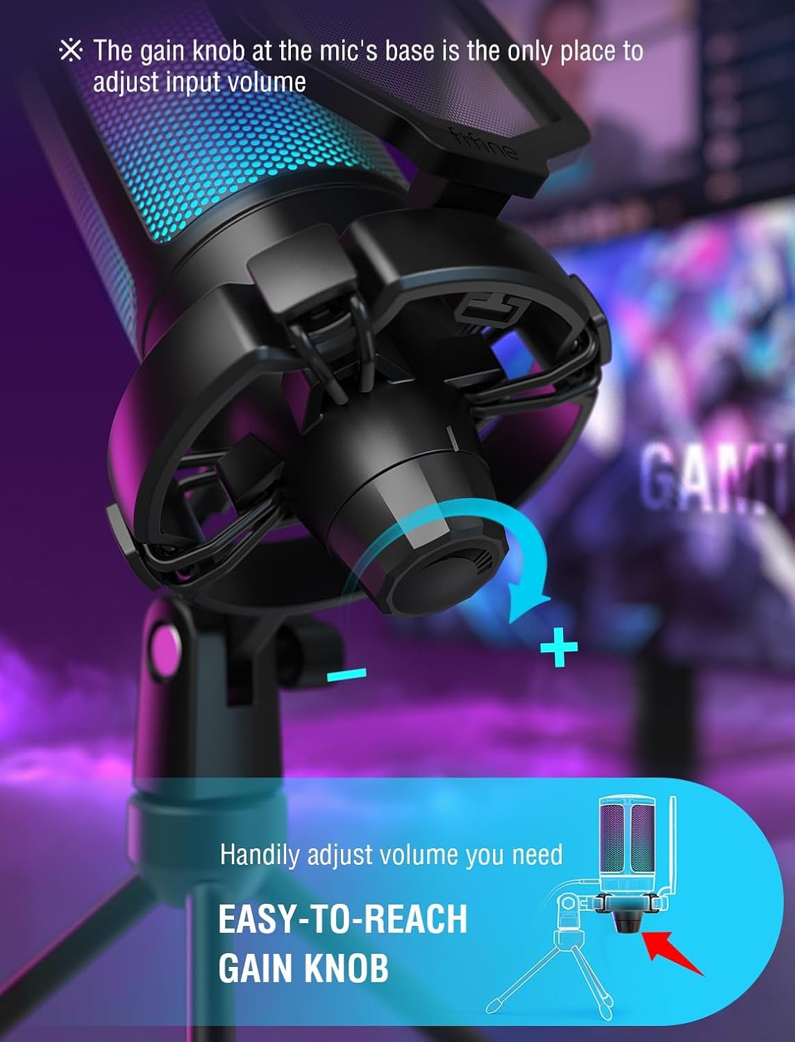 Fifine Ampligame A6V Yayıncı - Oyuncu - Gamer - Podcast - Youtuber RGB USB Mikrofon (Mavi)