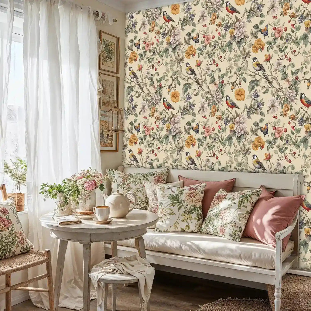 Garden Songbirds and Blossoms Wallpaper