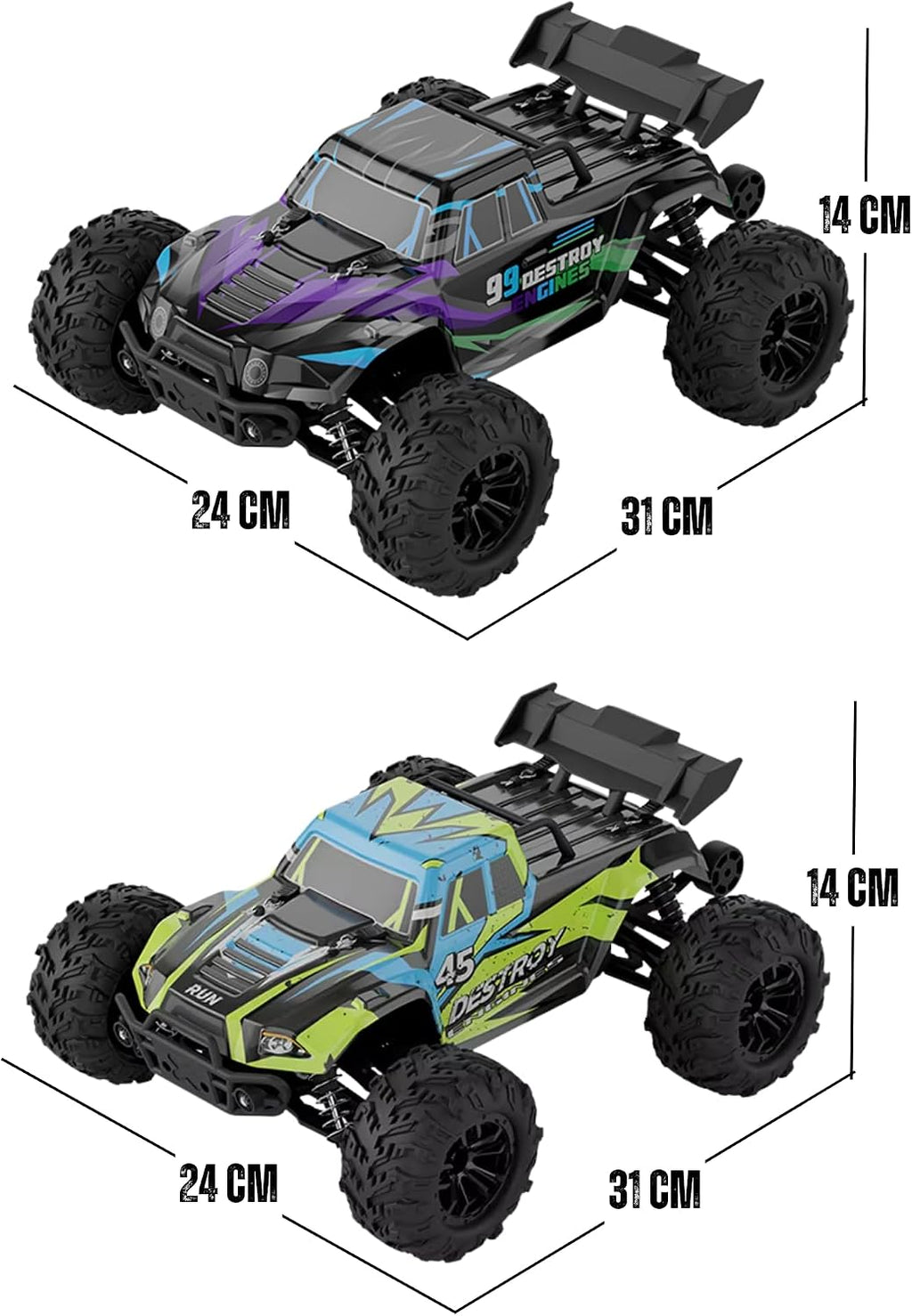 Giffy/Oyuncak 2.4 GhZ Uzaktan Kumandalı 50 Km Hız Yapan Araba, Full Fonksiyon, 4X4 Offroad Arazi Aracı 1300 MaH Şarjlı Pilli Yüksek Teker Araç