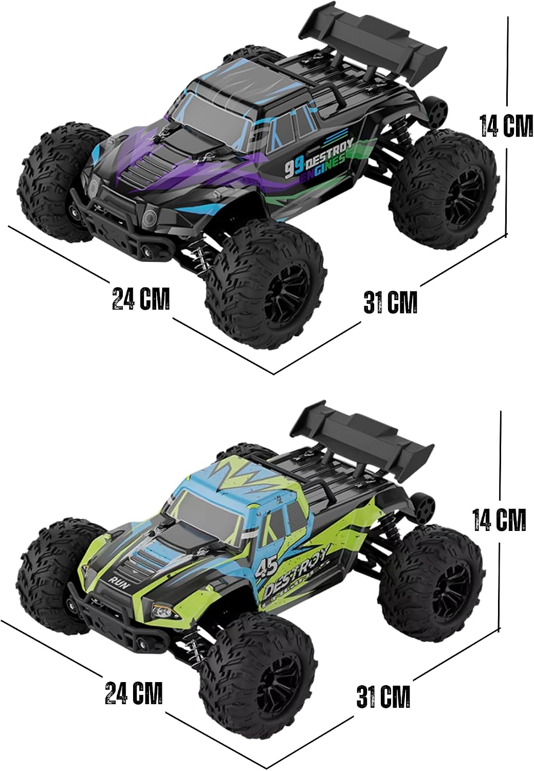 Giffy/Oyuncak 2.4 GhZ Uzaktan Kumandalı 50 Km Hız Yapan Araba, Full Fonksiyon, 4X4 Offroad Arazi Aracı 1300 MaH Şarjlı Pilli Yüksek Teker Araç