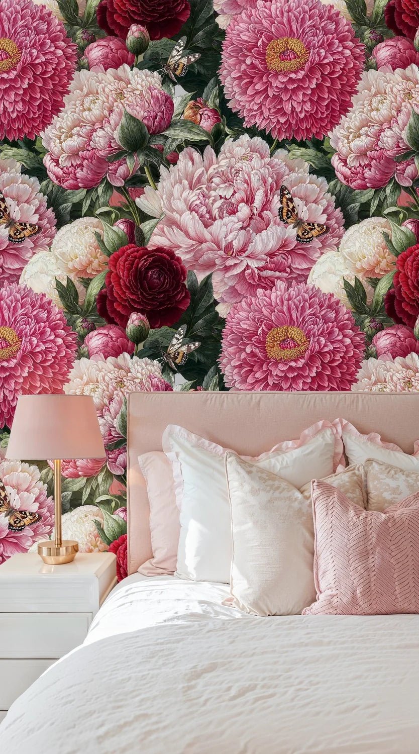 Grand Peony Garden with Butterflies Wallpaper