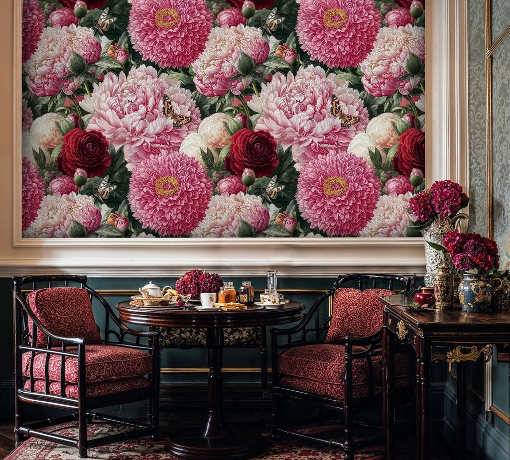 Grand Peony Garden with Butterflies Wallpaper