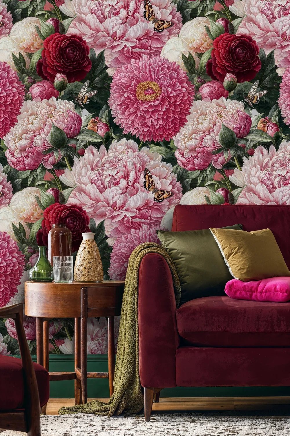 Grand Peony Garden with Butterflies Wallpaper