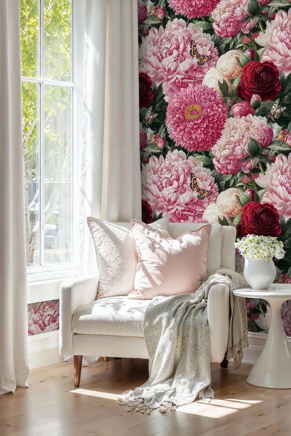 Grand Peony Garden with Butterflies Wallpaper