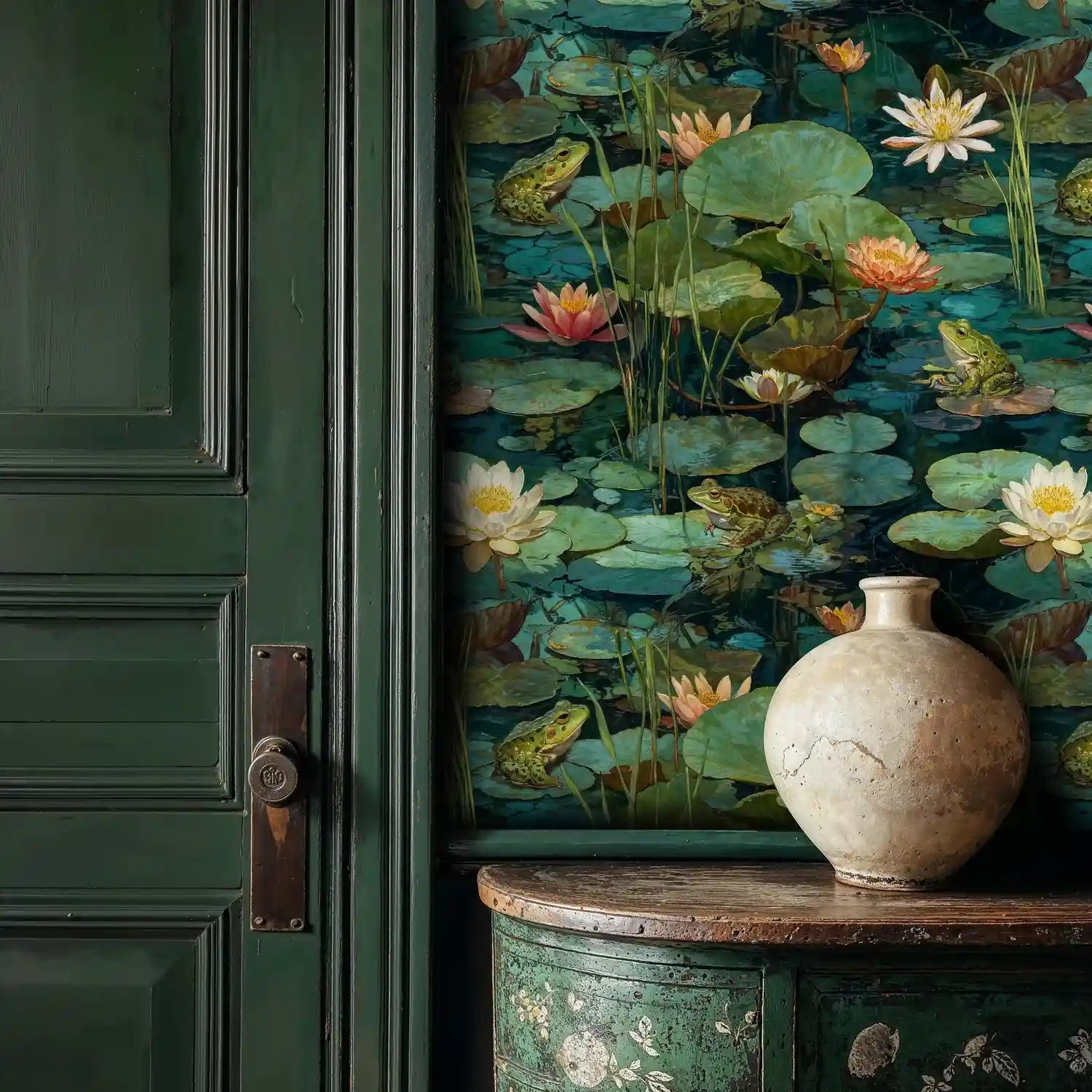 Lotus Pond with Frogs Wallpaper