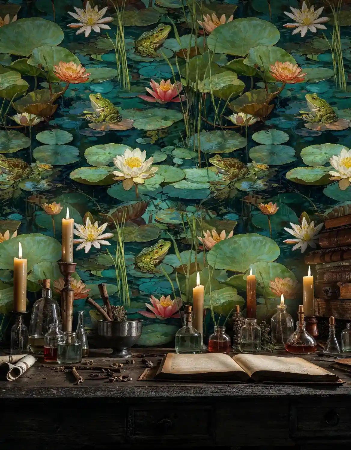 Lotus Pond with Frogs Wallpaper