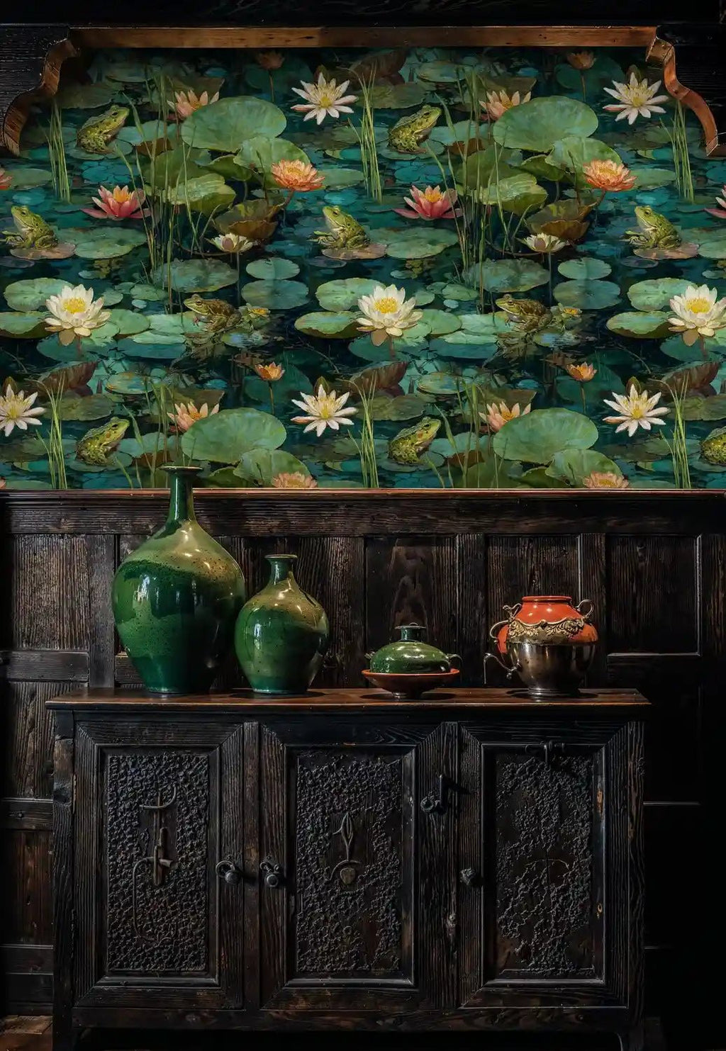 Lotus Pond with Frogs Wallpaper