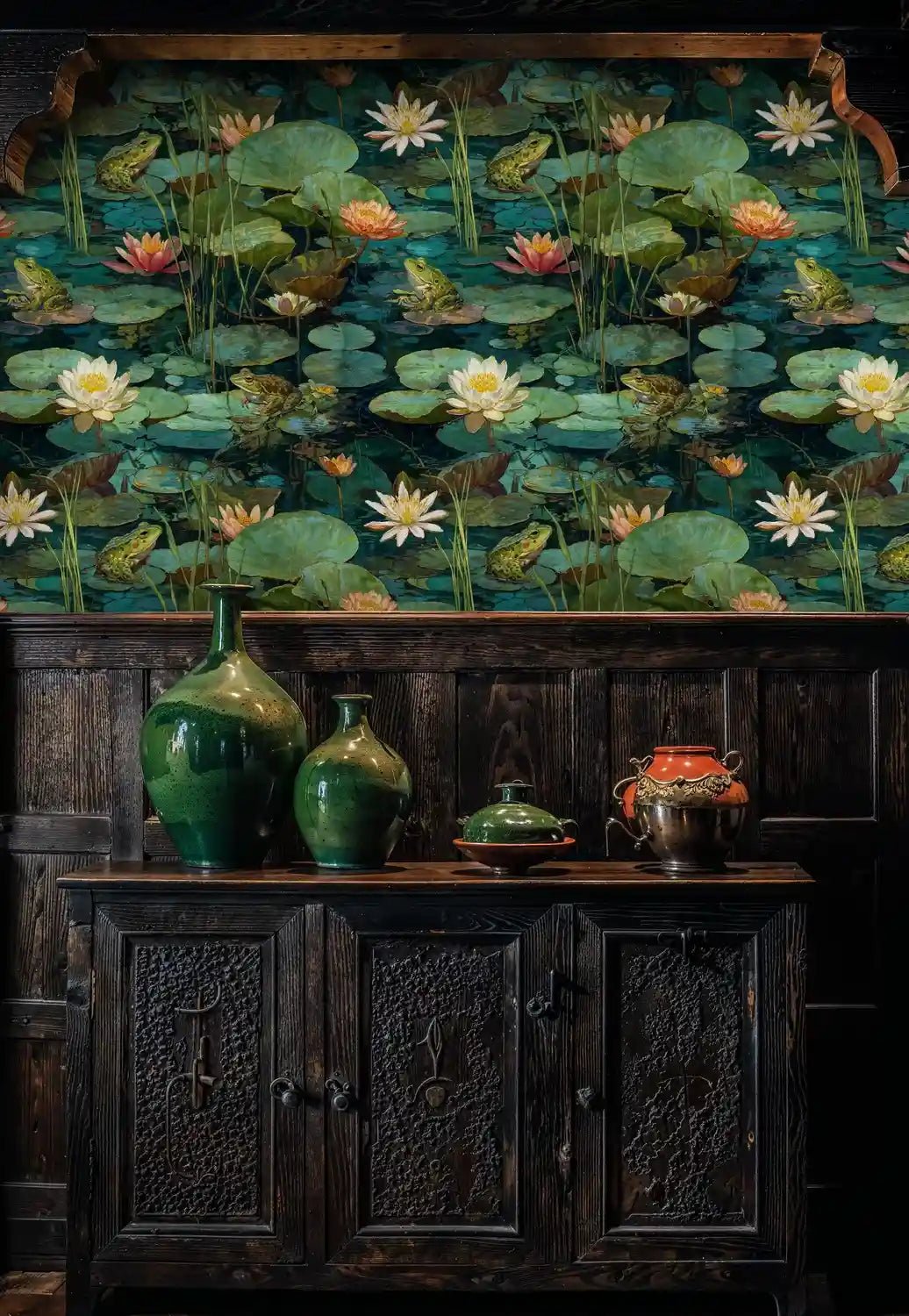 Lotus Pond with Frogs Wallpaper