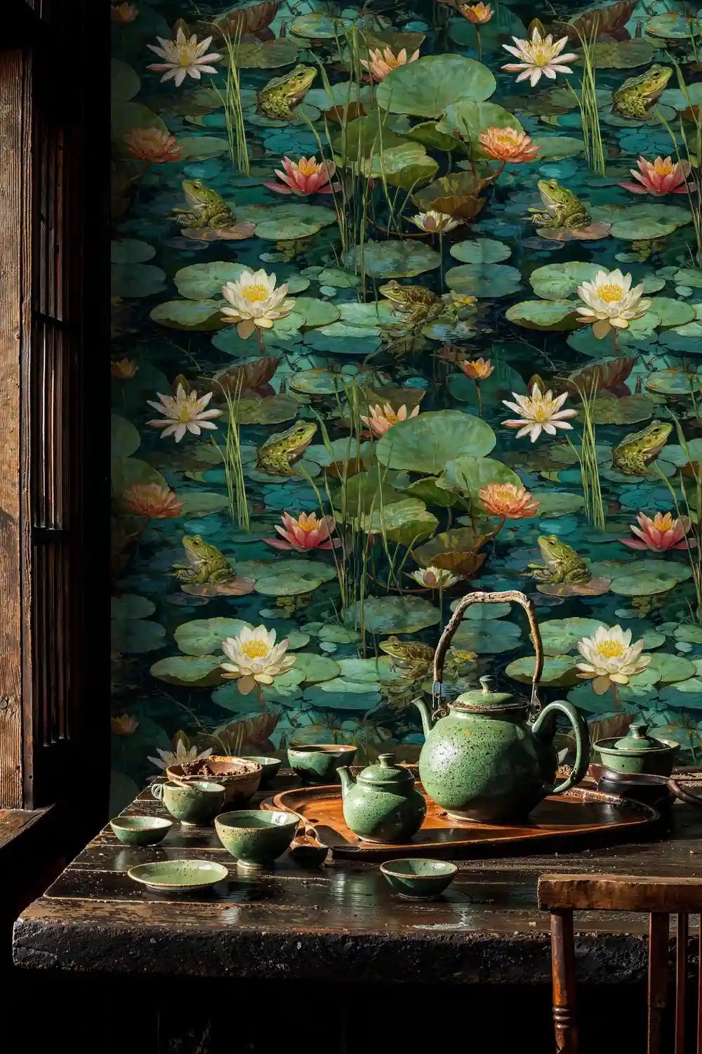 Lotus Pond with Frogs Wallpaper