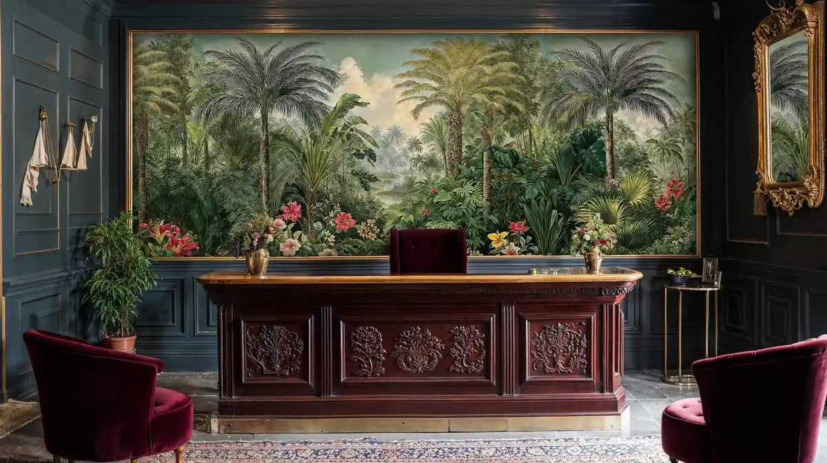 Lush Jungle Palms and Hibiscus Wall Mural