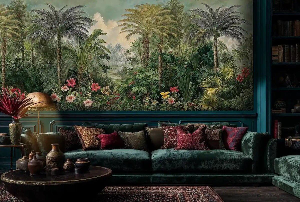 Lush Jungle Palms and Hibiscus Wall Mural