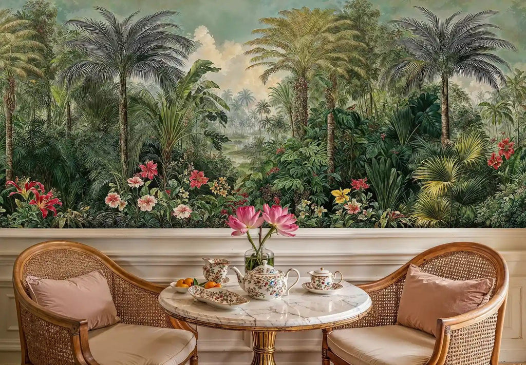 Lush Jungle Palms and Hibiscus Wall Mural