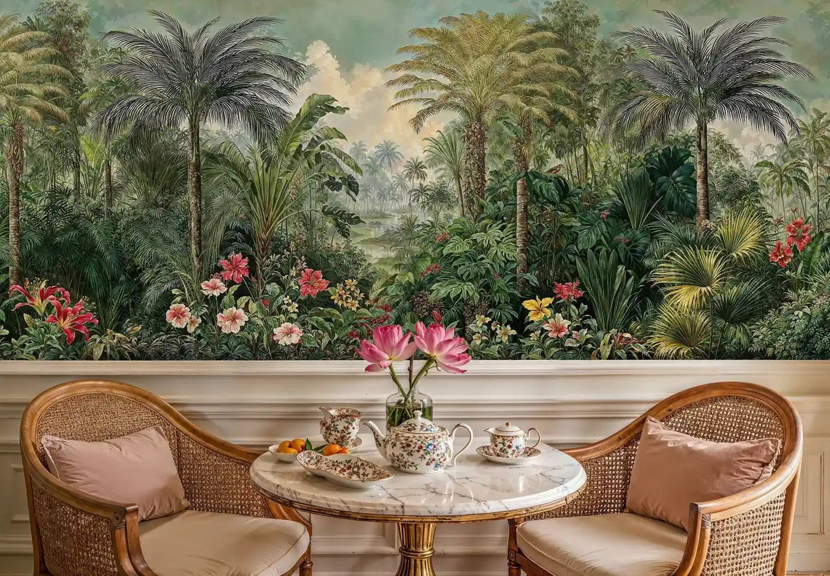 Lush Jungle Palms and Hibiscus Wall Mural