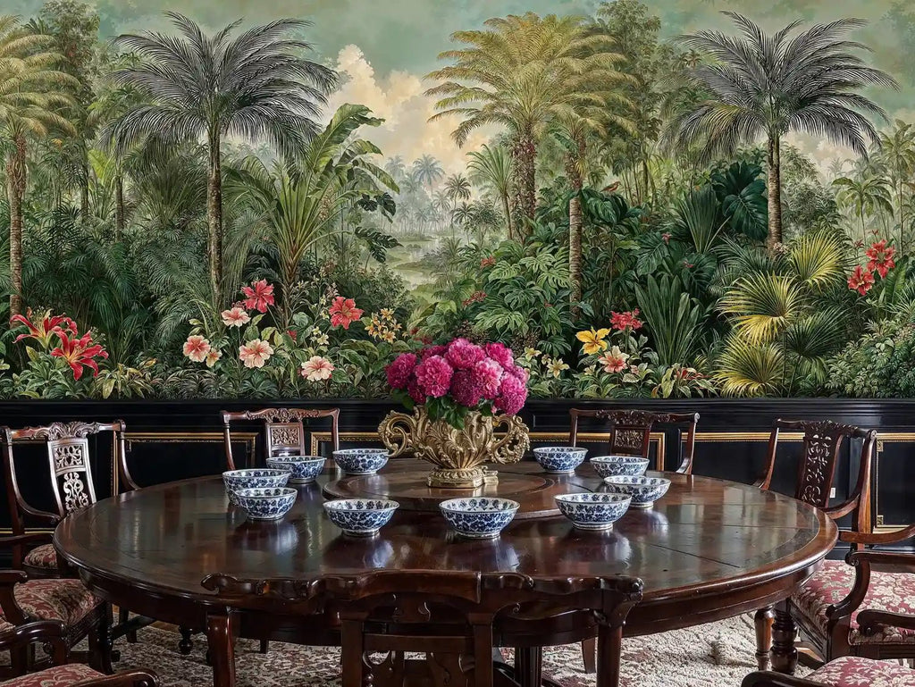 Lush Jungle Palms and Hibiscus Wall Mural
