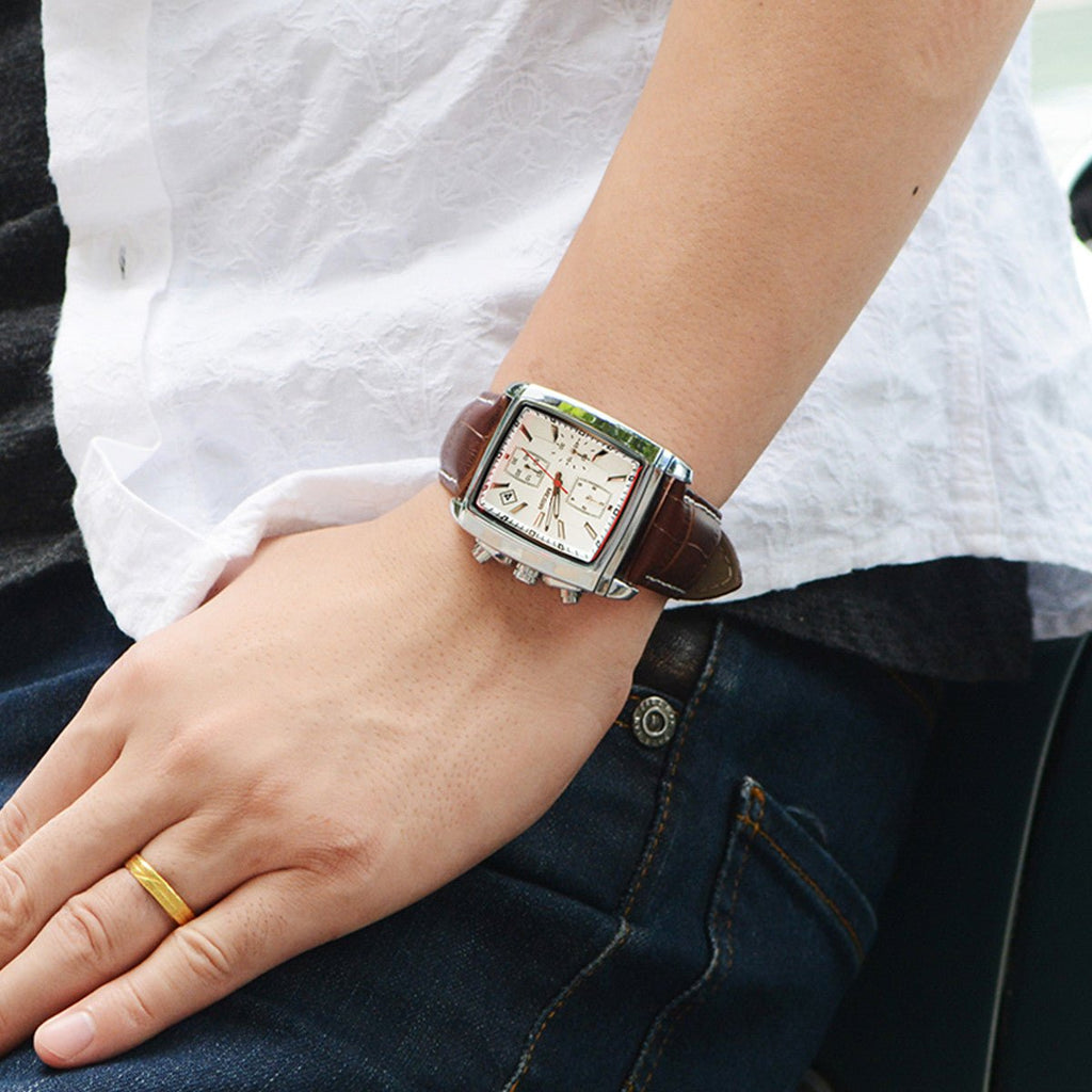 MEGIR Watch Men Business Wristwatch Rectangle Quartz Military Watches Waterproof Luminous Leather Strap Sport Casual Clock Reloj Hombre 2028