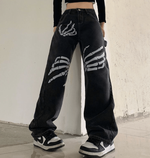 Men's Black Star Printed Baggy Jeans - Fashion Trend