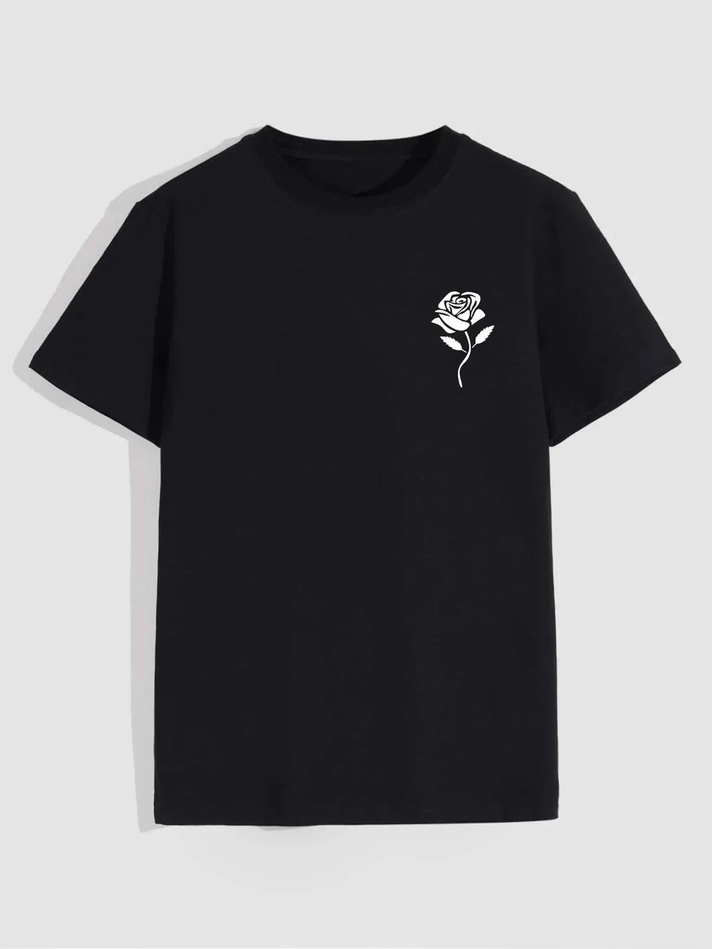 Men's Casual Crew Neck Rose Print T-Shirt (Regular/Oversize)