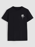 Men's Casual Crew Neck Rose Print T-Shirt (Regular/Oversize)