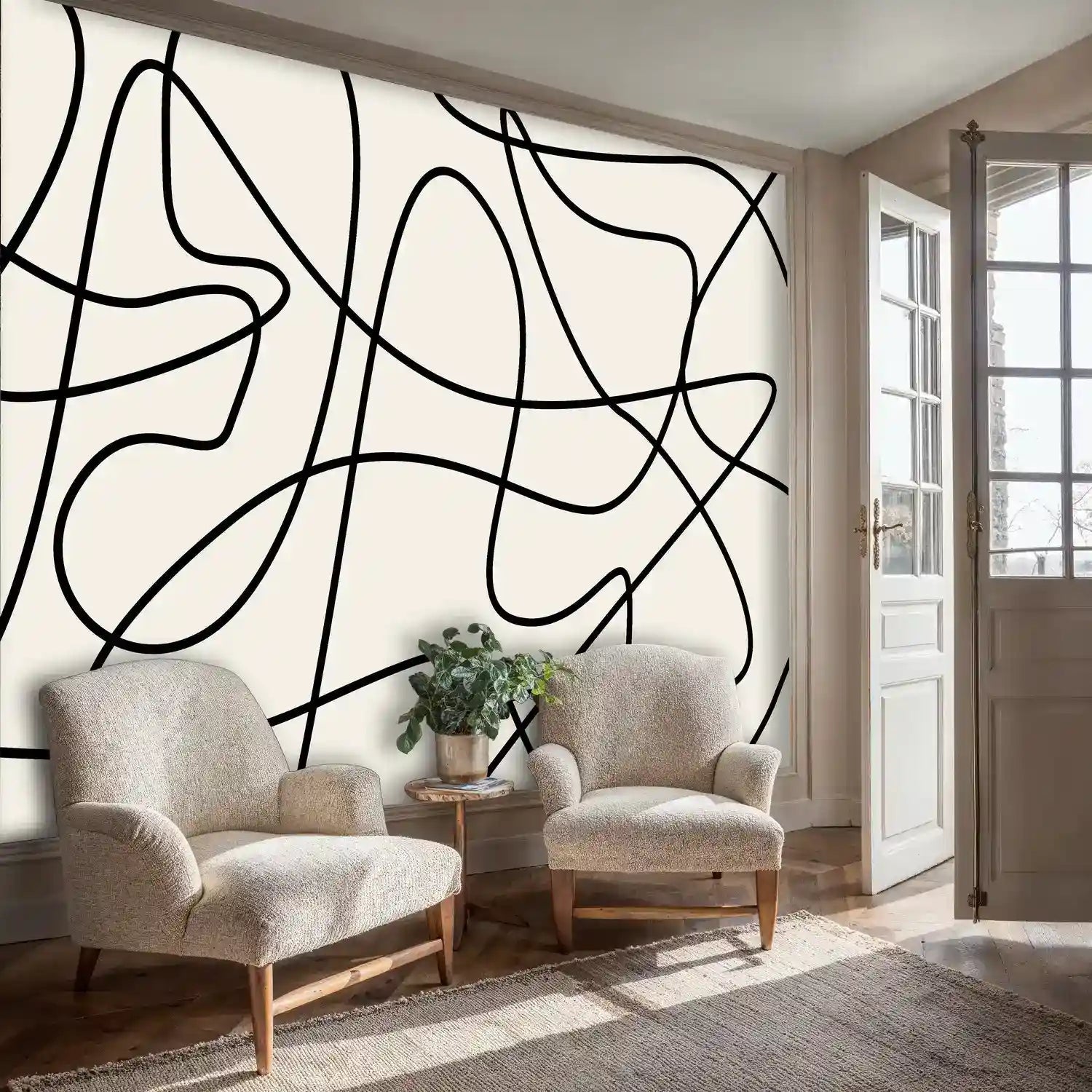 Modern Abstract Line Art Wallpaper