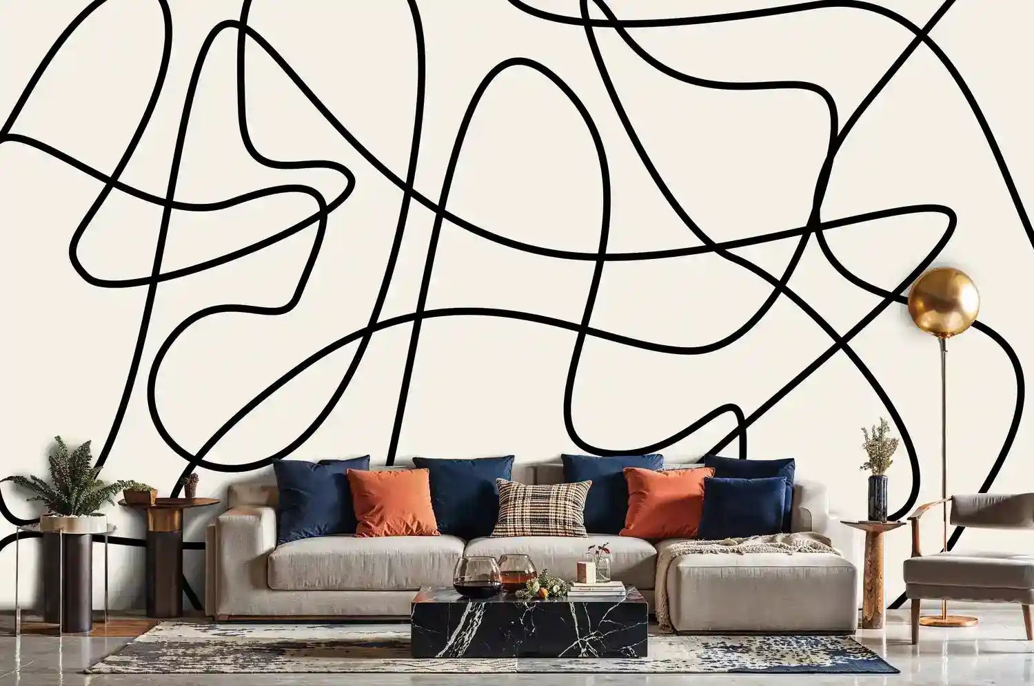 Modern Abstract Line Art Wallpaper