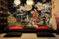 Moonlit Japanese Geisha Sakura Garden Wall Mural