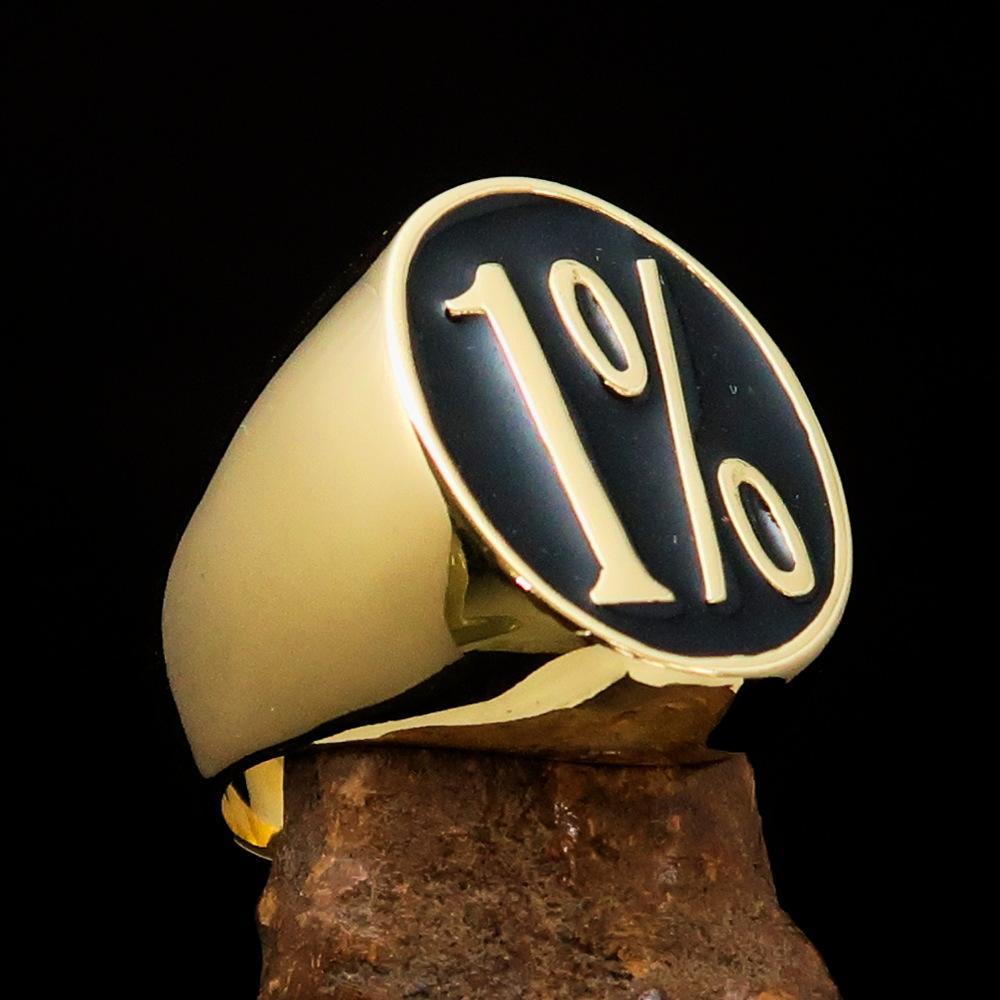 Nicely crafted Men's Outlaw Ring oval 1% Percent Symbol Black