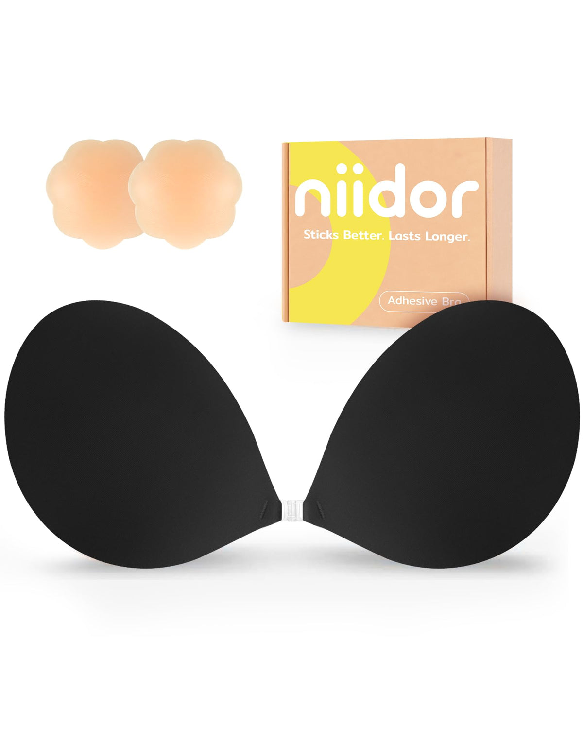 Niidor Adhesive Bra Strapless Ultra Sticky Invisible Push up Silicone Bra Multiple Colors Sizes Reusable for Backless Dress