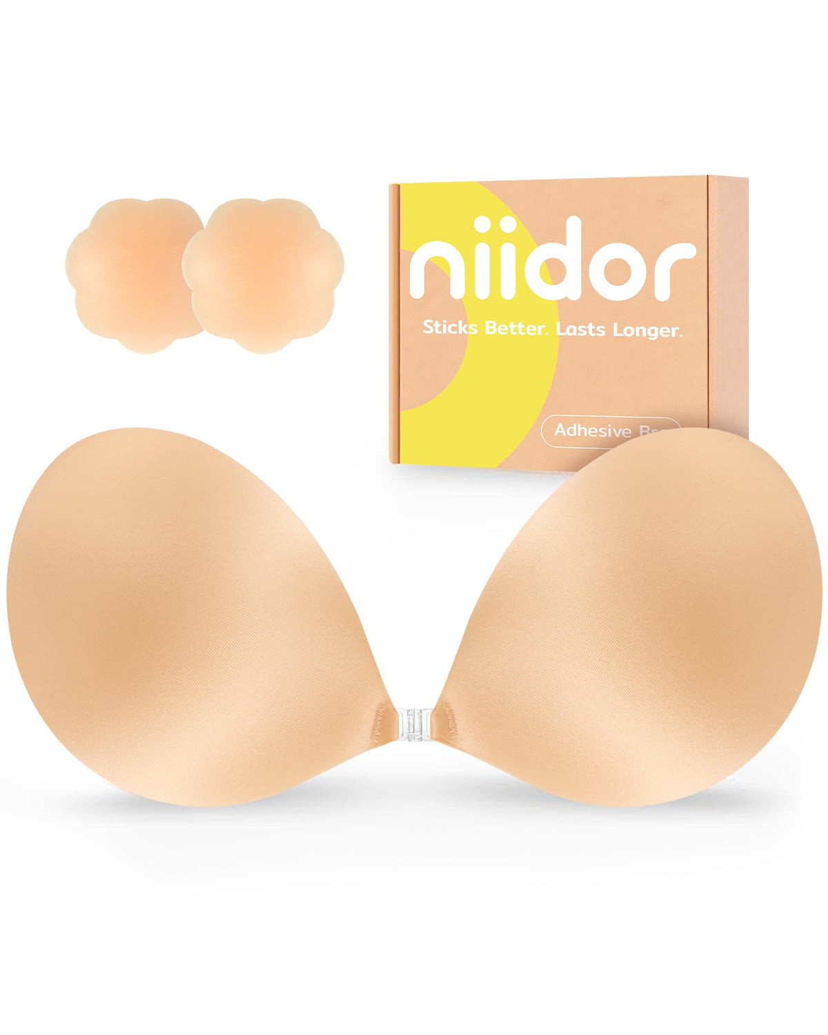 Niidor Adhesive Bra Strapless Ultra Sticky Invisible Push up Silicone Bra Multiple Colors Sizes Reusable for Backless Dress