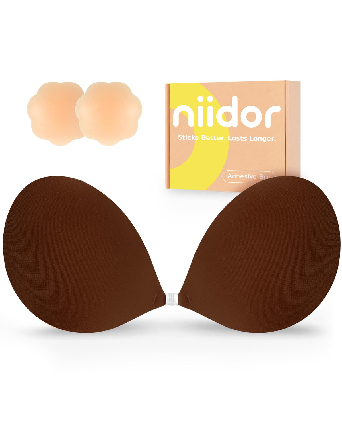 Niidor Adhesive Bra Strapless Ultra Sticky Invisible Push up Silicone Bra Multiple Colors Sizes Reusable for Backless Dress