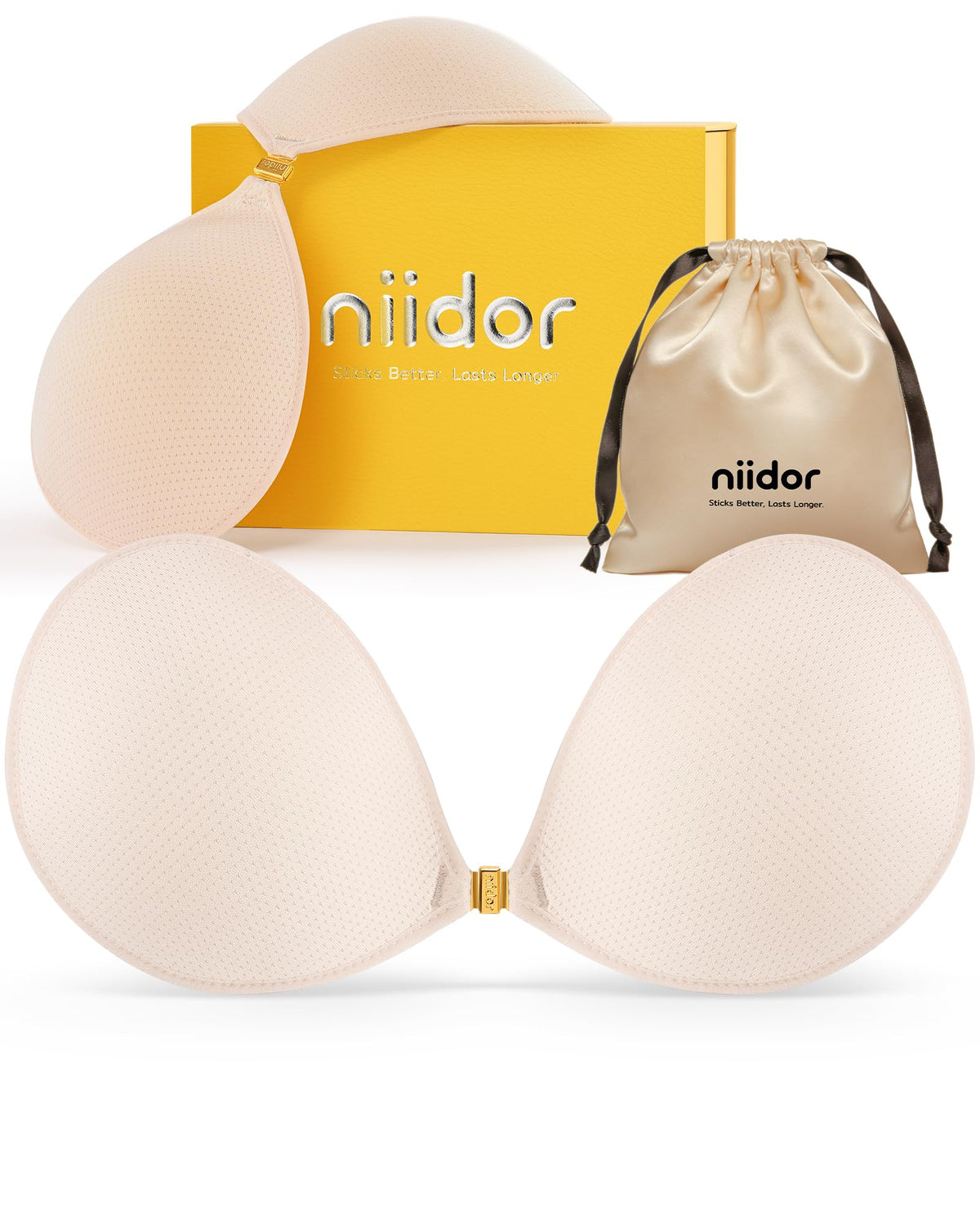 Niidor Adhesive Bra Strapless Ultra Sticky Invisible Push up Silicone Bra Multiple Colors Sizes Reusable for Backless Dress