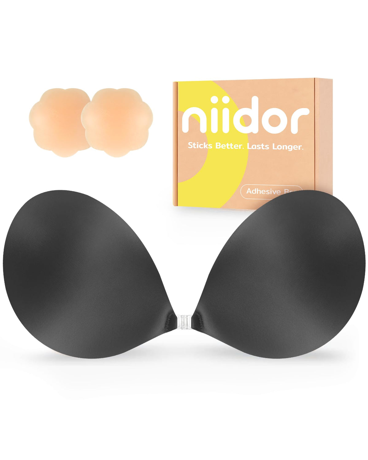 Niidor Adhesive Bra Strapless Ultra Sticky Invisible Push up Silicone Bra Multiple Colors Sizes Reusable for Backless Dress