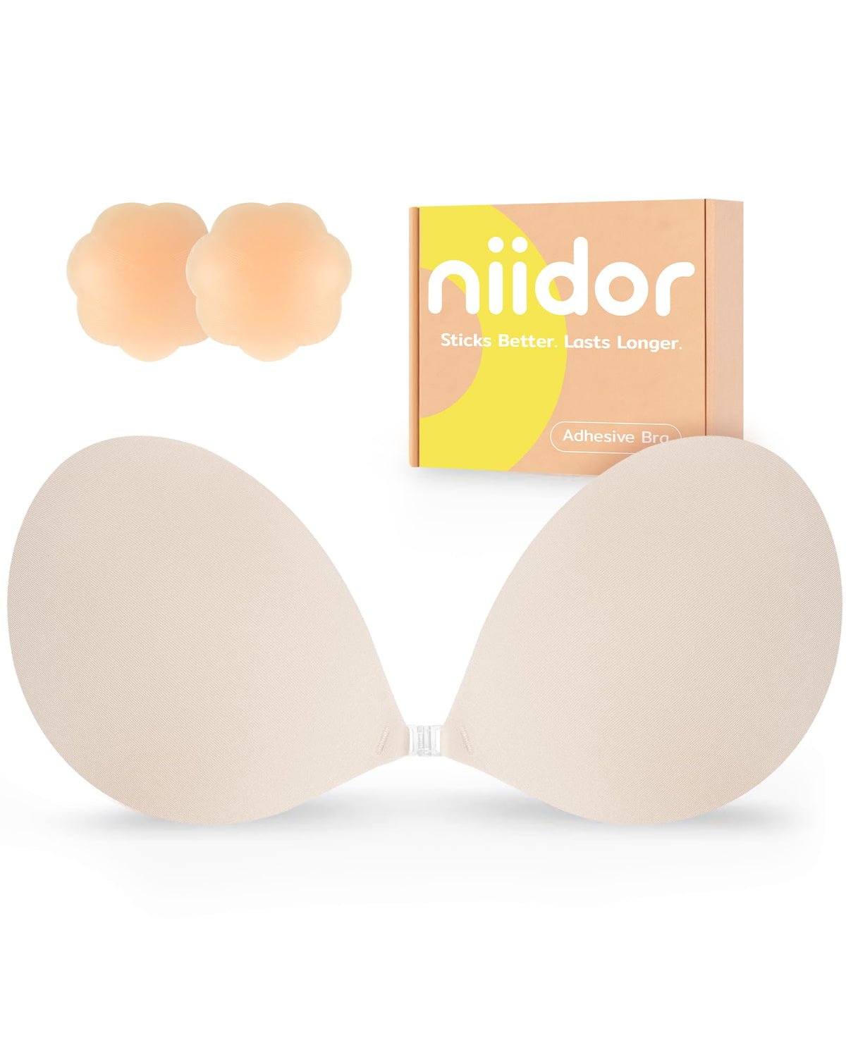 Niidor Adhesive Bra Strapless Ultra Sticky Invisible Push up Silicone Bra Multiple Colors Sizes Reusable for Backless Dress