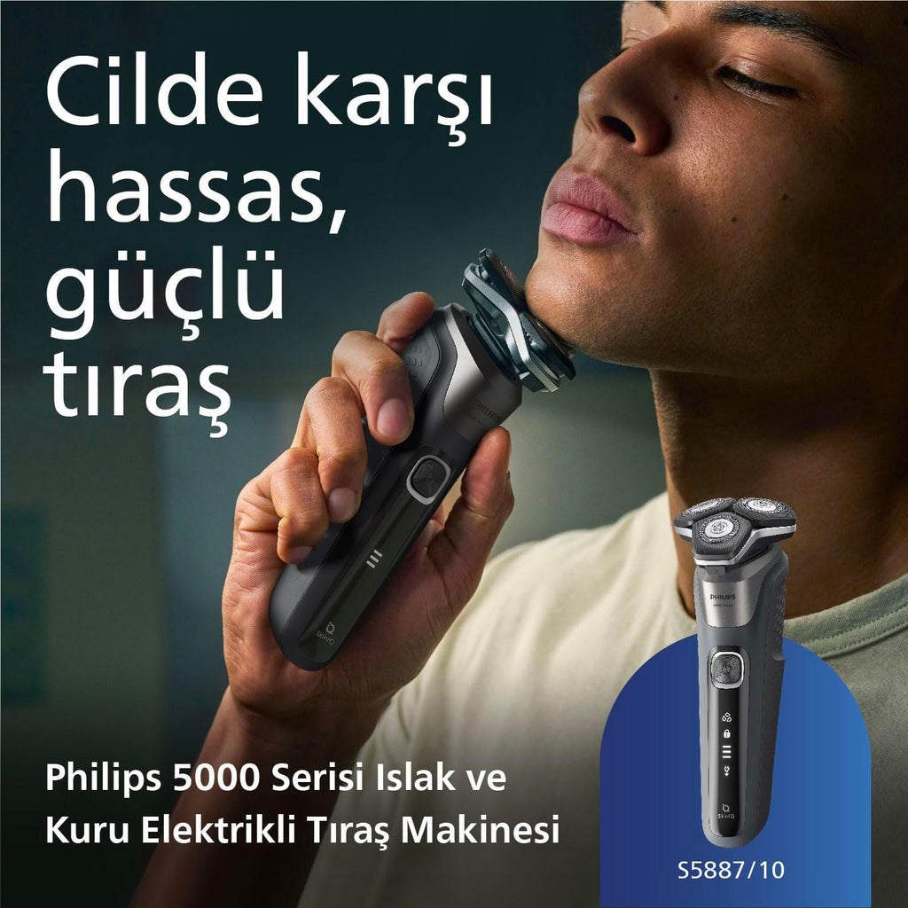 Philips 5000 Serisi Tıraş Makinesi, Sinekkaydı Tıraş, Skin IQ Teknolojisi, Islak ve Kuru Kullanım, Hassas Düzeltici Başlık – S5887/10