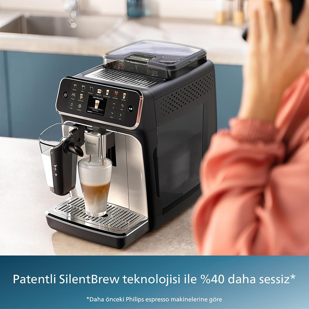 Philips 5500 Serisi LatteGo Tam Otomatik Espresso Makinesi, 20 Sıcak ve Soğuk İçecek, Renkli Dokunmatik Ekran, SilentBrew Teknolojisi (EP5543/90)