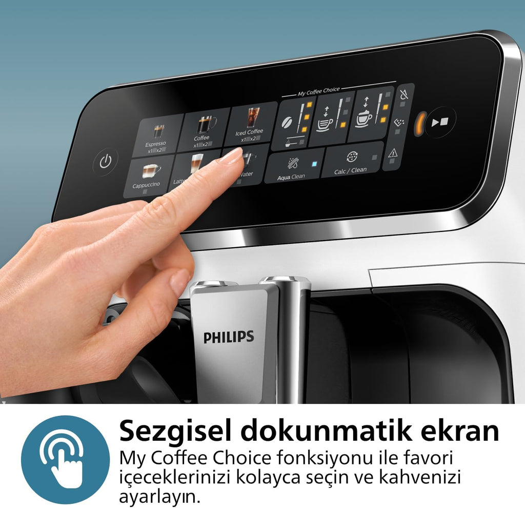 Philips 5500 Serisi LatteGo Tam Otomatik Espresso Makinesi, 20 Sıcak ve Soğuk İçecek, Renkli Dokunmatik Ekran, SilentBrew Teknolojisi (EP5543/90)