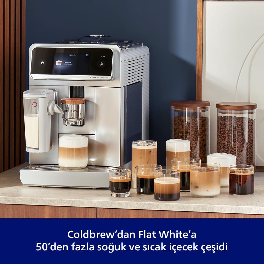 Philips 5500 Serisi LatteGo Tam Otomatik Espresso Makinesi, 20 Sıcak ve Soğuk İçecek, Renkli Dokunmatik Ekran, SilentBrew Teknolojisi (EP5543/90)