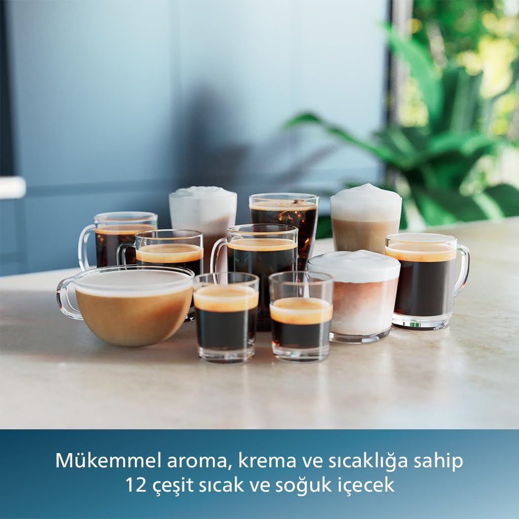 Philips 5500 Serisi LatteGo Tam Otomatik Espresso Makinesi, 20 Sıcak ve Soğuk İçecek, Renkli Dokunmatik Ekran, SilentBrew Teknolojisi (EP5543/90)