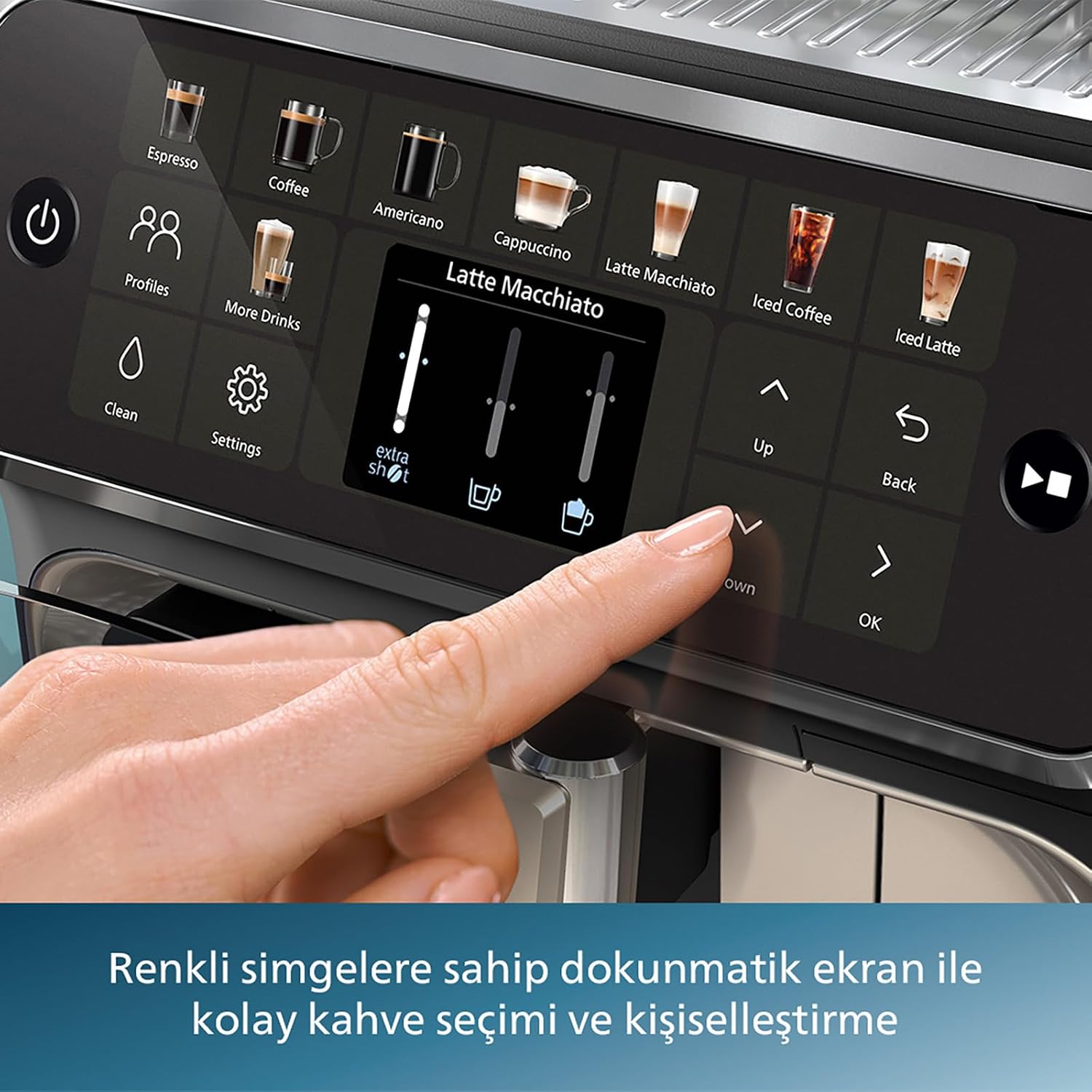 Philips 5500 Serisi LatteGo Tam Otomatik Espresso Makinesi, 20 Sıcak ve Soğuk İçecek, Renkli Dokunmatik Ekran, SilentBrew Teknolojisi (EP5543/90)