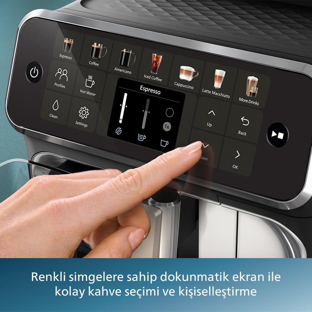 Philips 5500 Serisi LatteGo Tam Otomatik Espresso Makinesi, 20 Sıcak ve Soğuk İçecek, Renkli Dokunmatik Ekran, SilentBrew Teknolojisi (EP5543/90)
