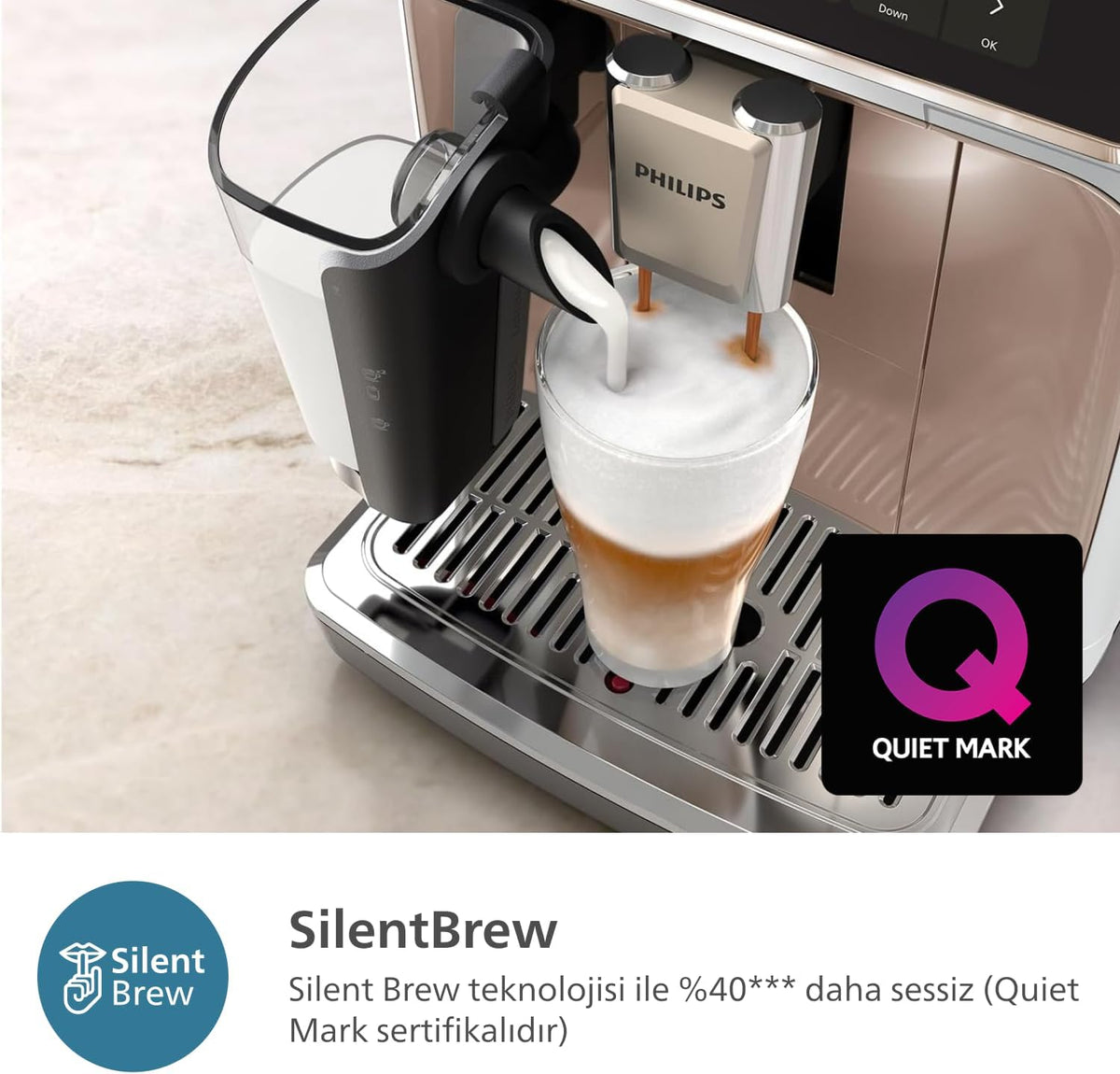 Philips 5500 Serisi LatteGo Tam Otomatik Espresso Makinesi, 20 Sıcak ve Soğuk İçecek, Renkli Dokunmatik Ekran, SilentBrew Teknolojisi (EP5543/90)