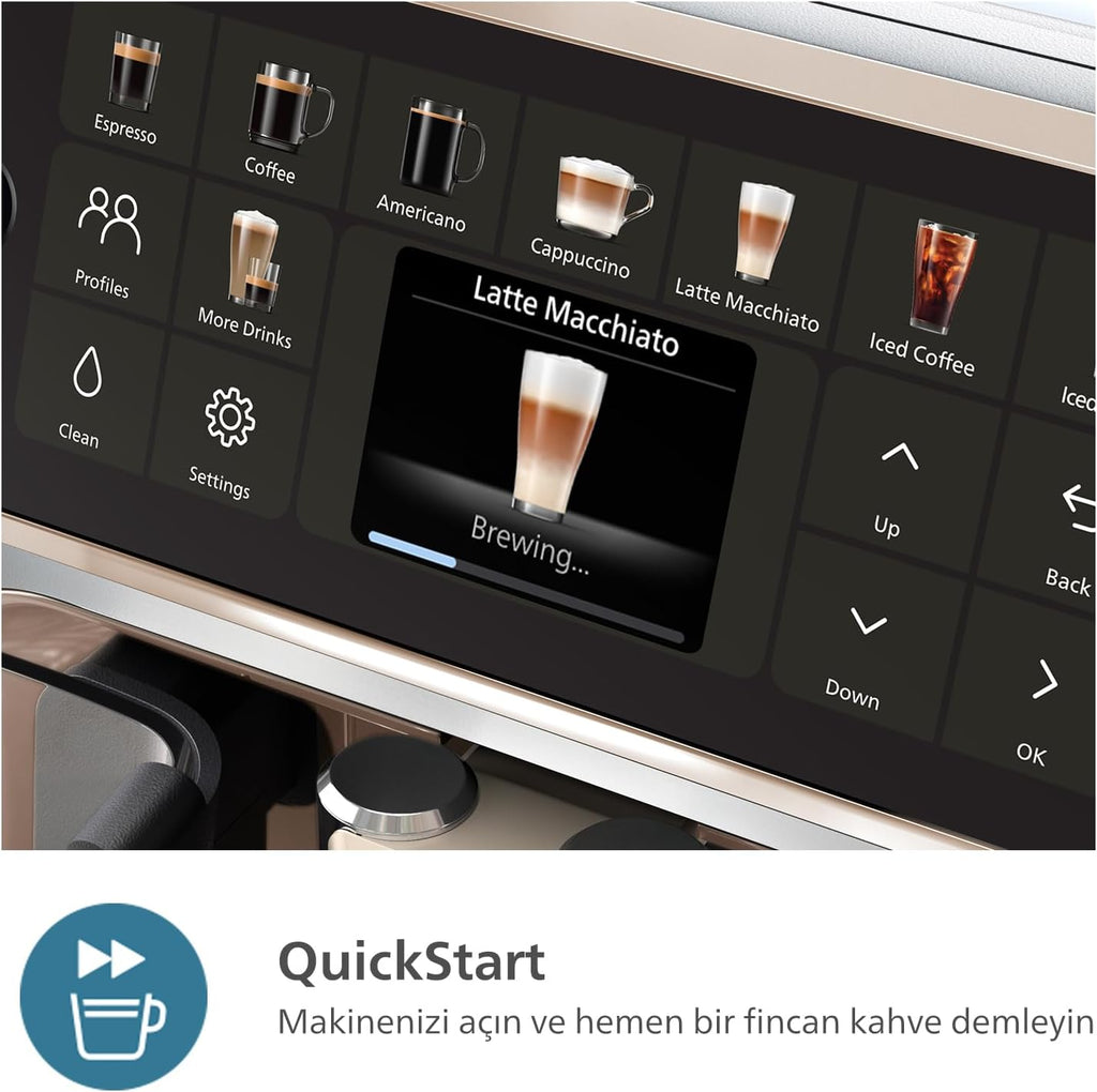 Philips 5500 Serisi LatteGo Tam Otomatik Espresso Makinesi, 20 Sıcak ve Soğuk İçecek, Renkli Dokunmatik Ekran, SilentBrew Teknolojisi (EP5543/90)