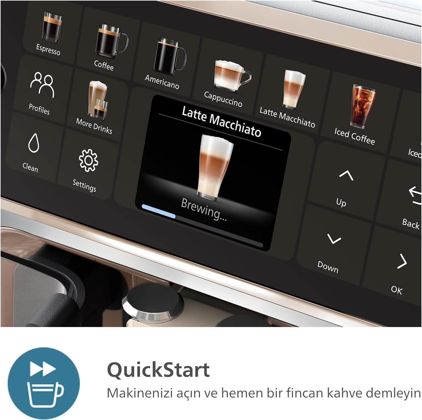 Philips 5500 Serisi LatteGo Tam Otomatik Espresso Makinesi, 20 Sıcak ve Soğuk İçecek, Renkli Dokunmatik Ekran, SilentBrew Teknolojisi (EP5543/90)