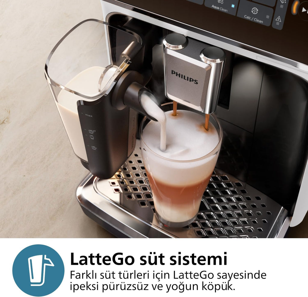 Philips 5500 Serisi LatteGo Tam Otomatik Espresso Makinesi, 20 Sıcak ve Soğuk İçecek, Renkli Dokunmatik Ekran, SilentBrew Teknolojisi (EP5543/90)
