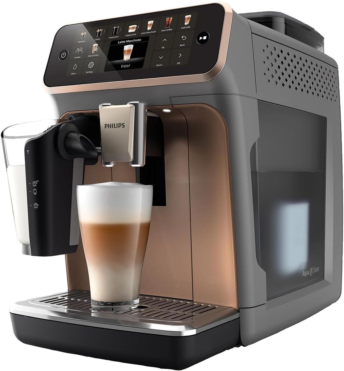 Philips 5500 Serisi LatteGo Tam Otomatik Espresso Makinesi, 20 Sıcak ve Soğuk İçecek, Renkli Dokunmatik Ekran, SilentBrew Teknolojisi (EP5543/90)