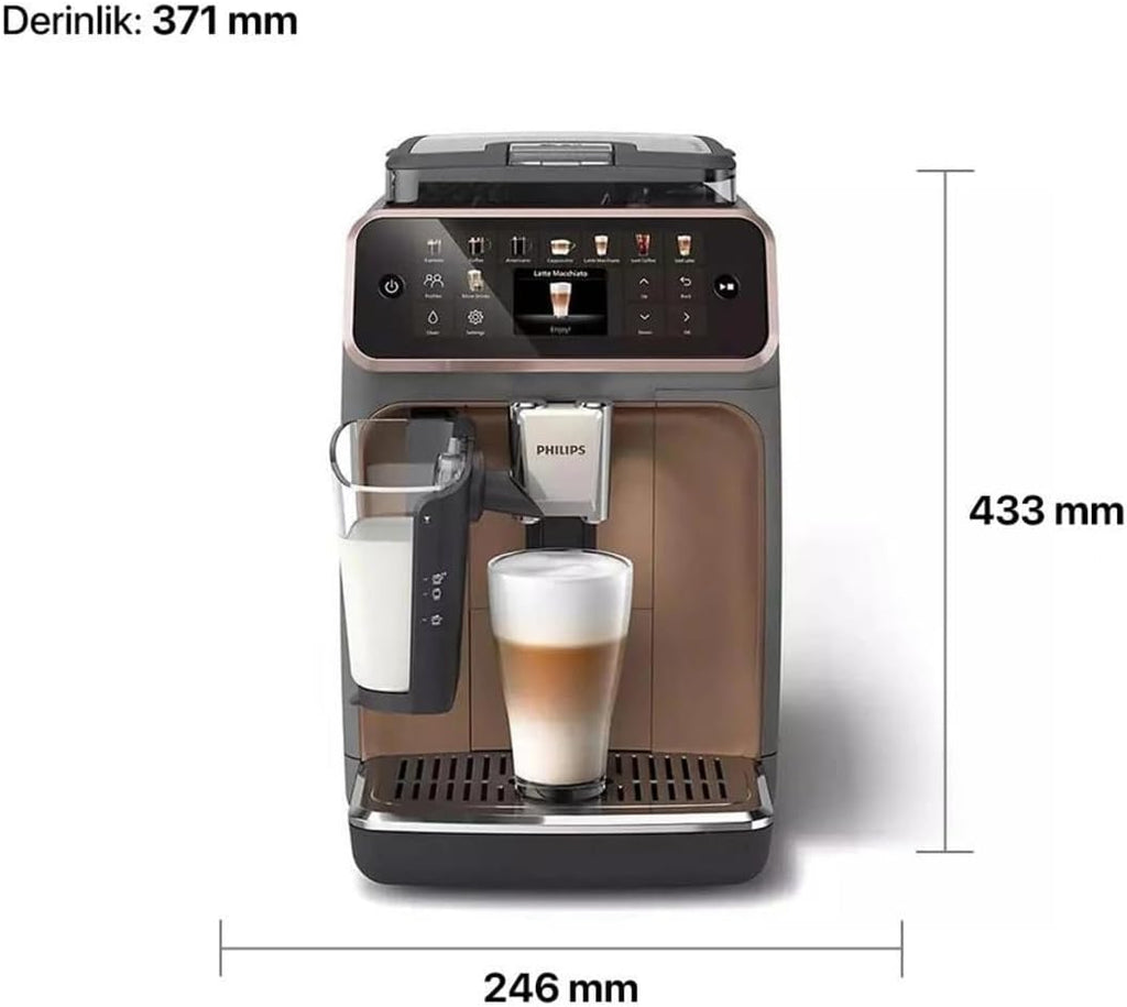 Philips 5500 Serisi LatteGo Tam Otomatik Espresso Makinesi, 20 Sıcak ve Soğuk İçecek, Renkli Dokunmatik Ekran, SilentBrew Teknolojisi (EP5543/90)