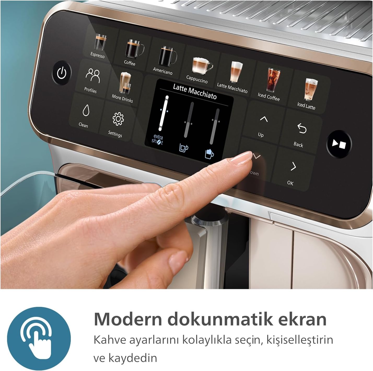 Philips 5500 Serisi LatteGo Tam Otomatik Espresso Makinesi, 20 Sıcak ve Soğuk İçecek, Renkli Dokunmatik Ekran, SilentBrew Teknolojisi (EP5543/90)