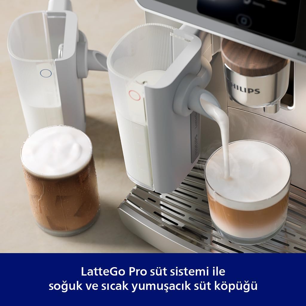 Philips 5500 Serisi LatteGo Tam Otomatik Espresso Makinesi, 20 Sıcak ve Soğuk İçecek, Renkli Dokunmatik Ekran, SilentBrew Teknolojisi (EP5543/90)
