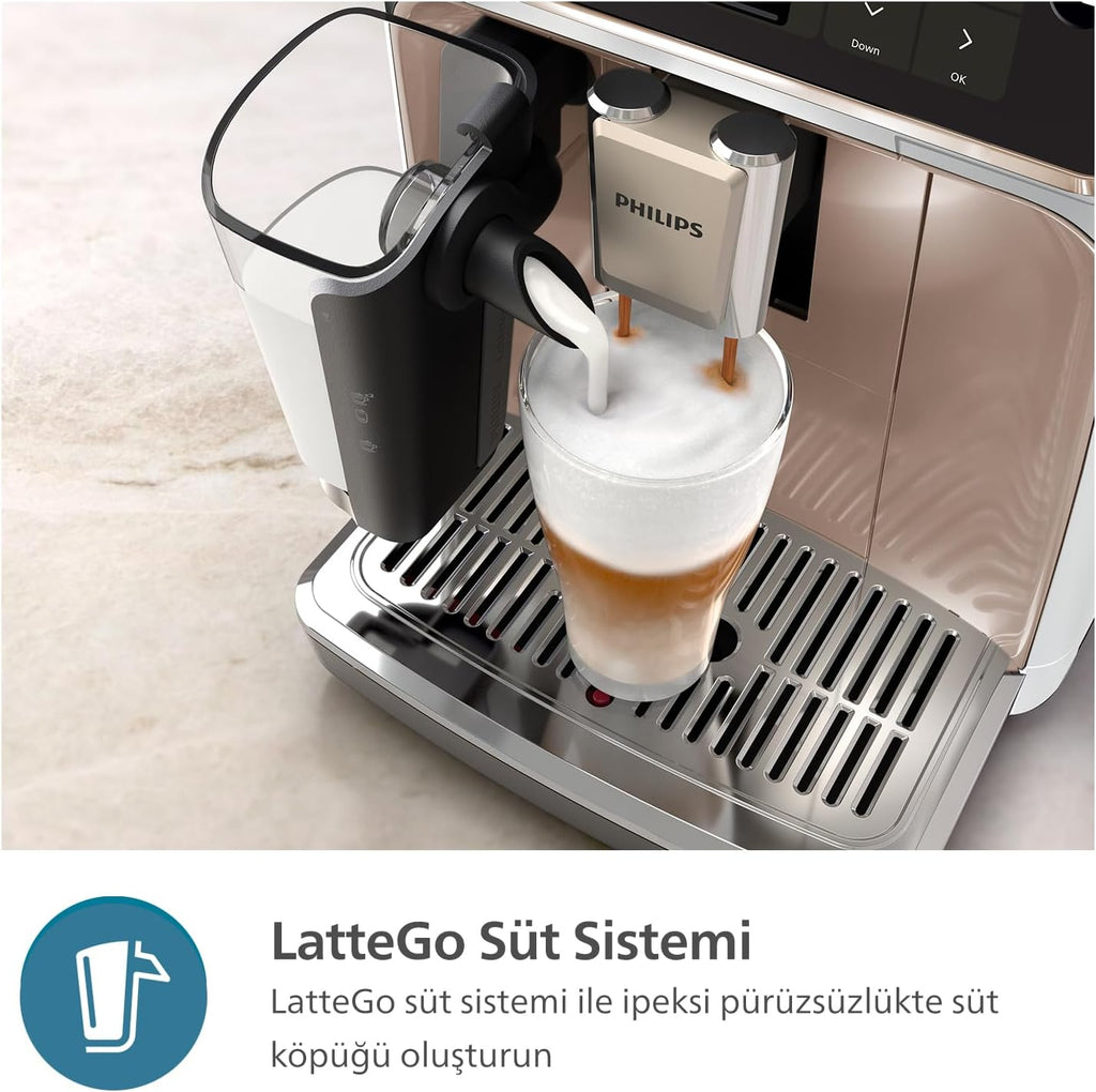 Philips 5500 Serisi LatteGo Tam Otomatik Espresso Makinesi, 20 Sıcak ve Soğuk İçecek, Renkli Dokunmatik Ekran, SilentBrew Teknolojisi (EP5543/90)